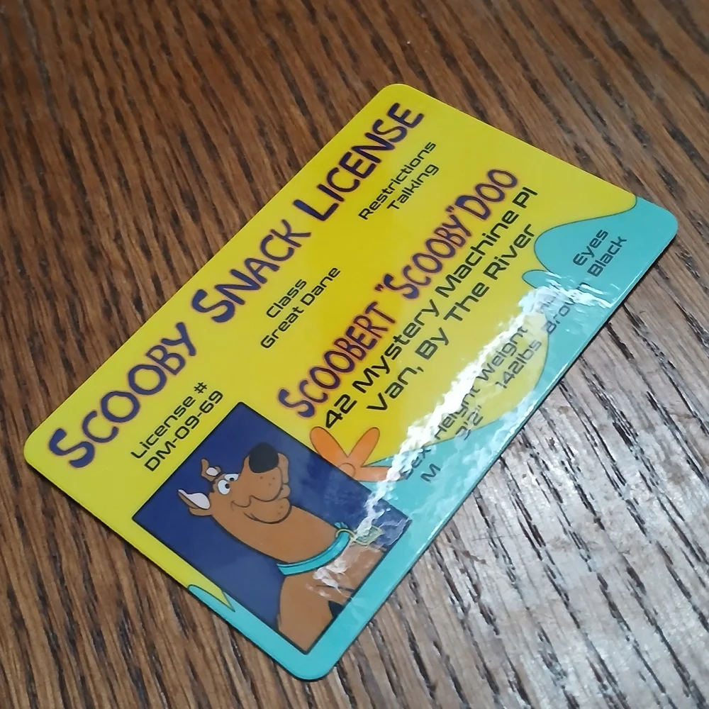 Scooby Doo License ID Laminated Card Novelty Movie Cartoon Prop Kid Gift